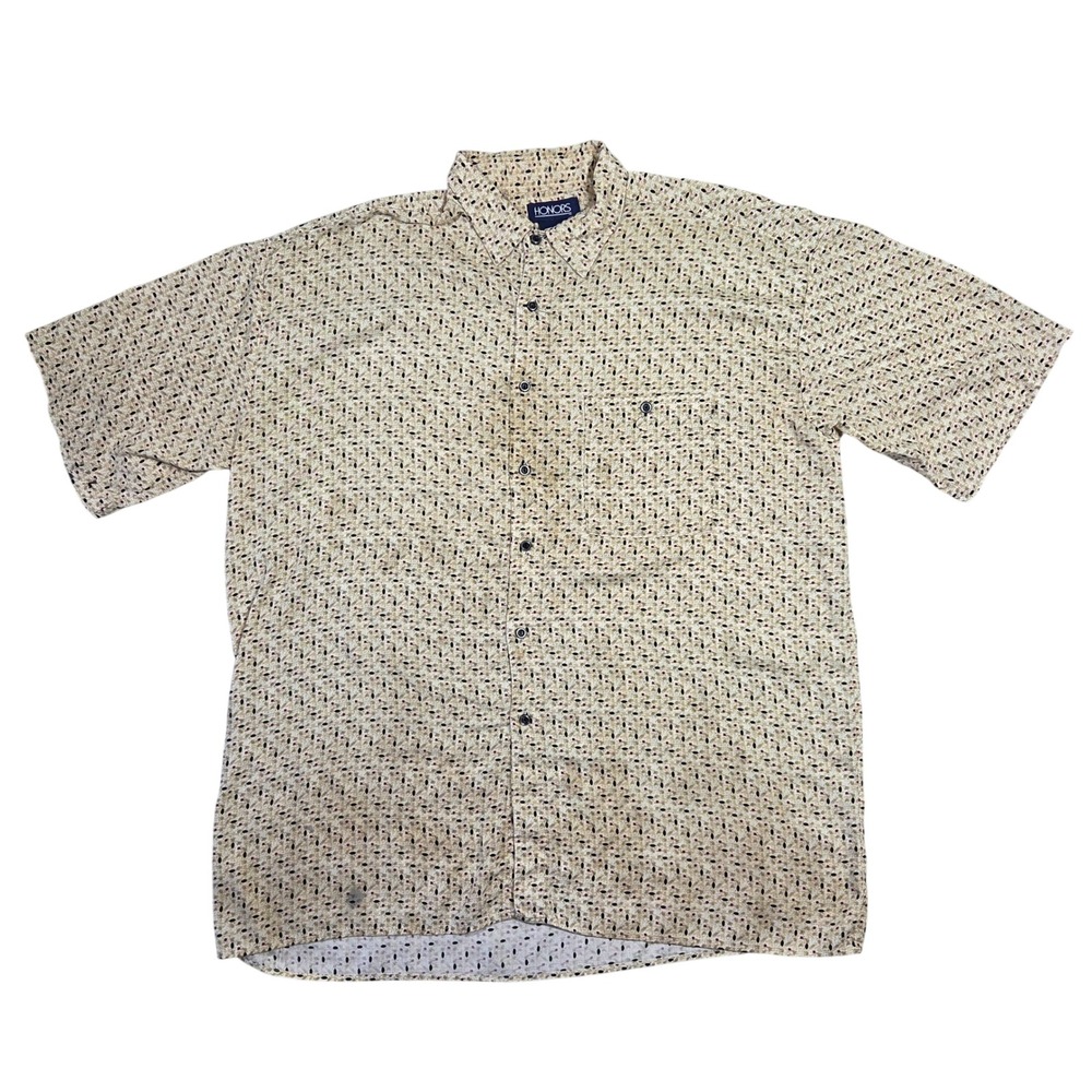 HONORS Mens Large‎ Short Sleeve Button Up Shirt Abstract Print Y2k Punk Skater